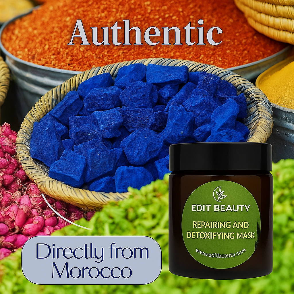 Edit Beauty - 100% Organic Moroccan Face Mask (100g) Made in UAE | Lab Tested | Acne-Free | Skin Detox | Natural Glow